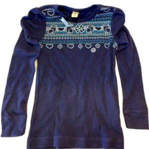 NWT - Girls Old Navy Blue Winter Theme Waffle Weave Long Sleeve Shirt Med Sz 8
